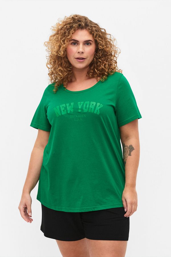 T-shirt μπλούζα με τύπωμα 'New York' σε πράσινο χρώμα 1xl 2xl 3xl 4xl 5xl 