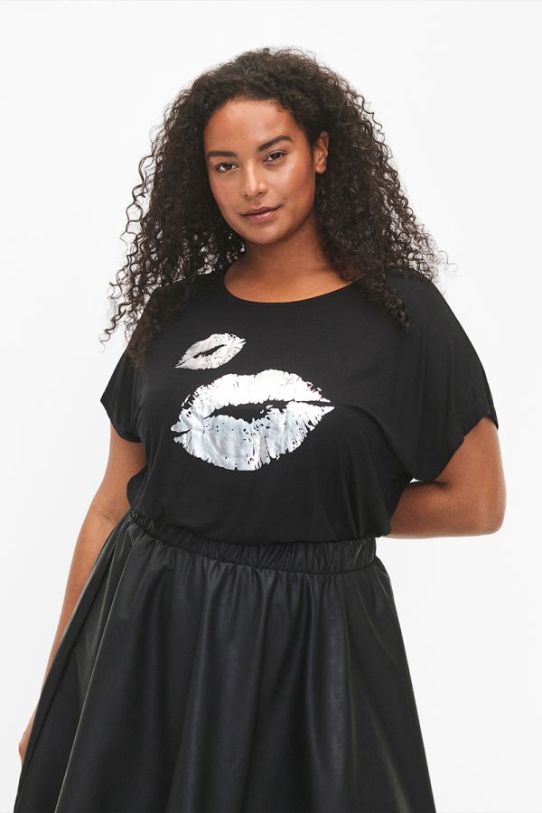 T-shirt με τύπωμα σε μαύρο/ασημί χρώμα