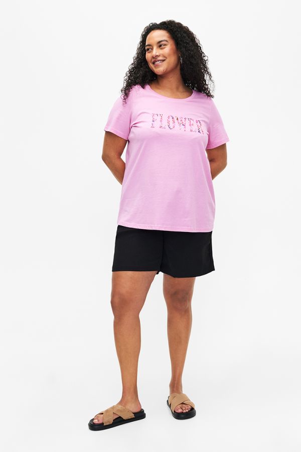 Βαμβακερό t-shirt με τύπωμα 'flower' σε ροζ χρώμα