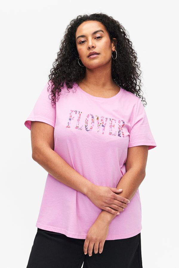 Βαμβακερό t-shirt με τύπωμα 'flower' σε ροζ χρώμα