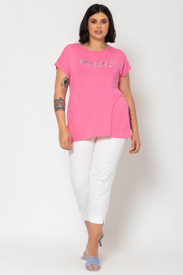 T-shirt με κέντημα "Believe" σε ροζ χρώμα