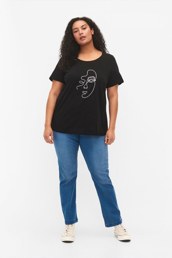 Βαμβακερό t-shirt με τύπωμα από glitter σε μαύρο χρώμα 1xl 2lx 3xl 4xl 5xl 