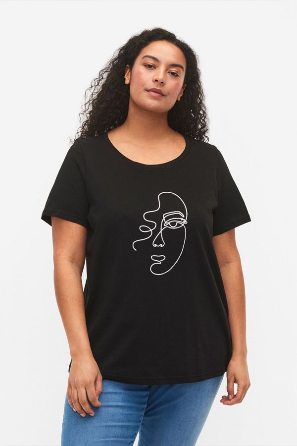 Βαμβακερό t-shirt με τύπωμα με στρας σε μαύρο χρώμα 1xl 2lx 3xl 4xl 5xl 