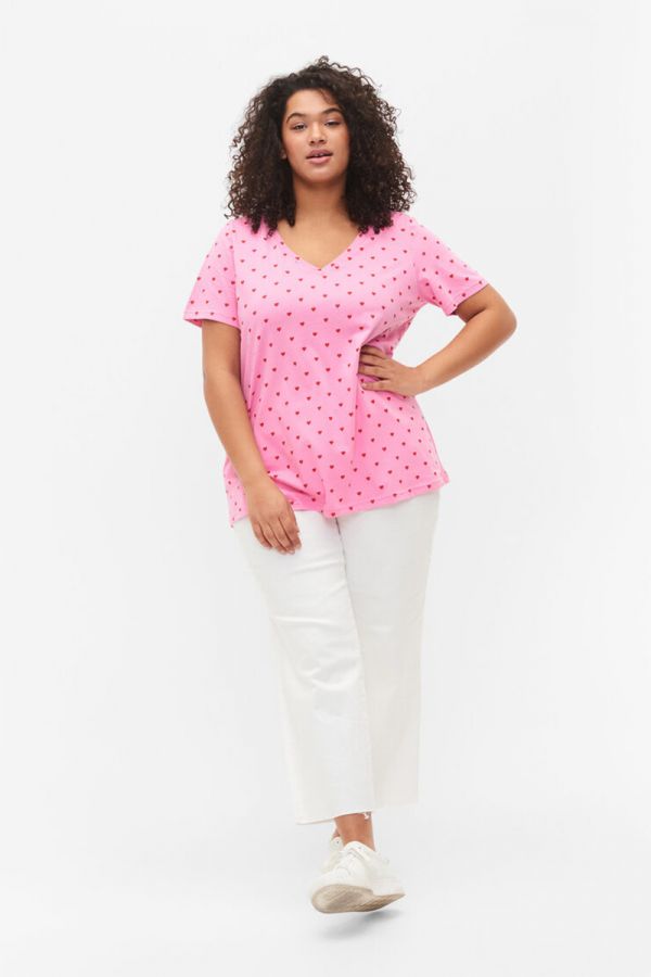 Κοντομάνικη μπλούζα με τύπωμα καρδούλες σε ροζ χρώμα 1xl 2xl 3xl 4xl 5xl 
