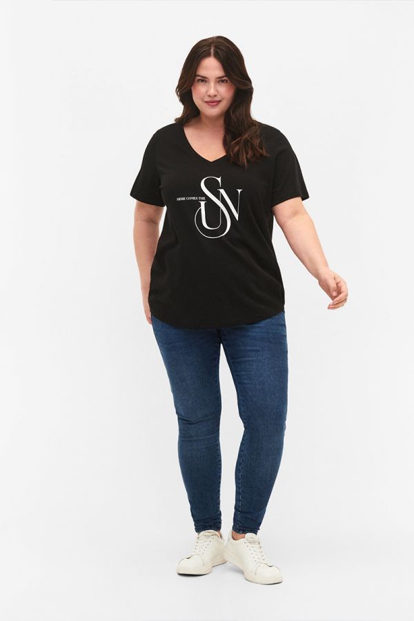 T-shirt με τύπωμα 'Sun' σε μαύρο χρώμα 1xl 2xl 3xl 4xl 5xl 