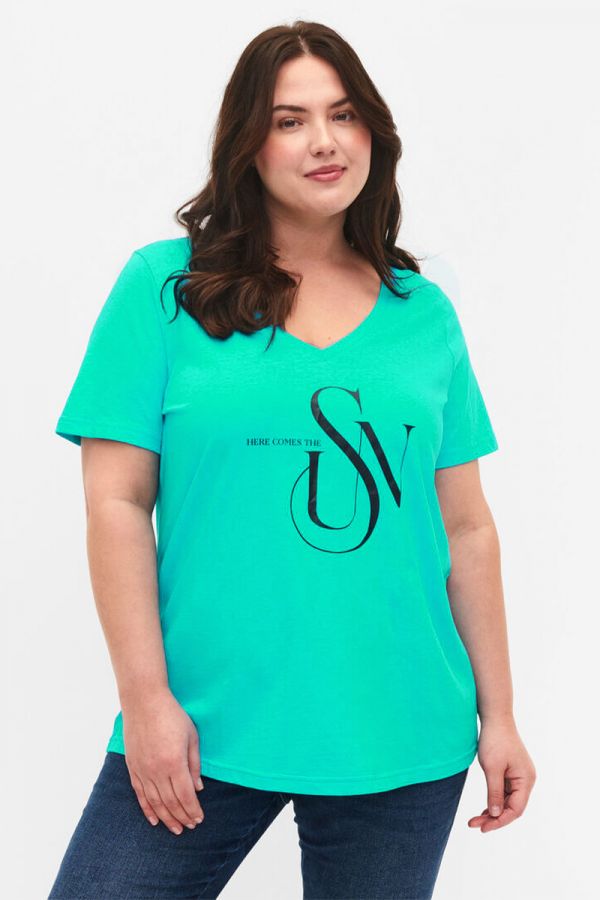 T-shirt με τύπωμα 'Sun' σε τυρκουάζ χρώμα
