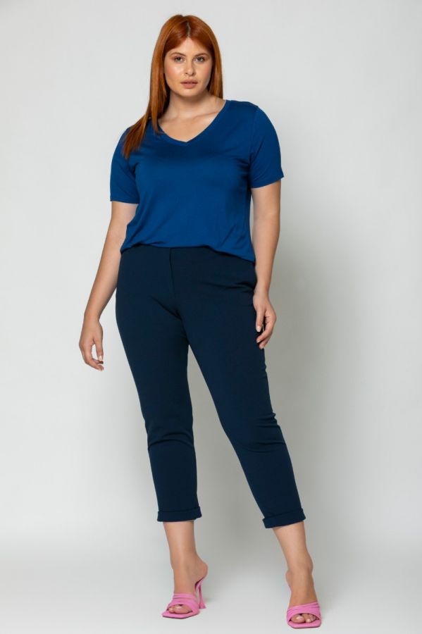 Κοντομάνικη μπλούζα με V λαιμόκοψη σε μπλε χρώμα 1xl,2xl,3xl,4xl,5xl