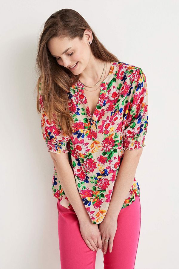 Floral μπλούζα με 3/4 μανίκια με λάστιχο