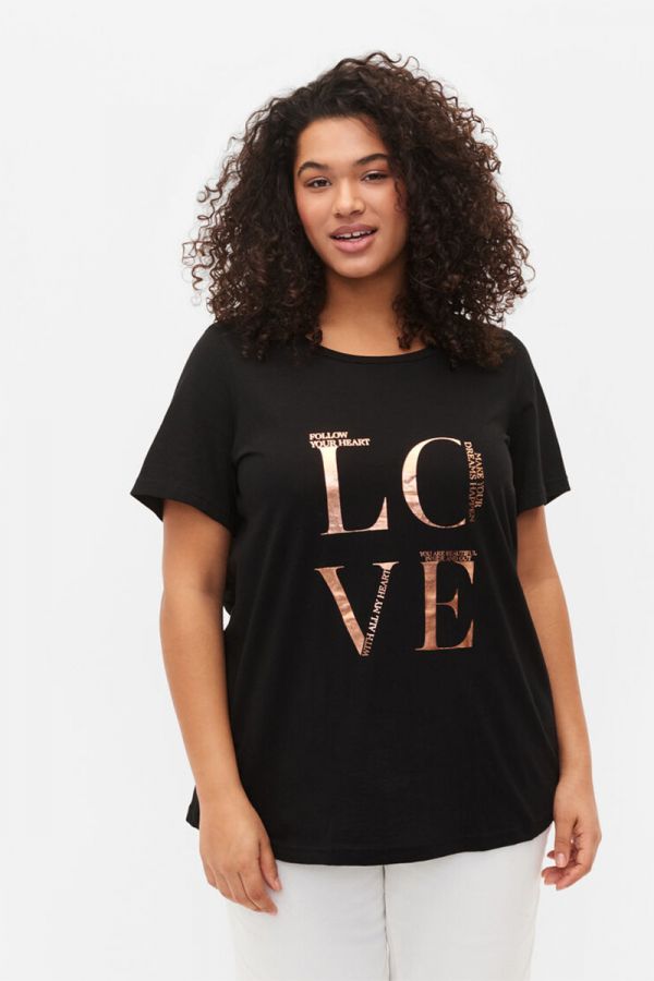 Κοντομάνικη μπλούζα με χρυσό τύπωμα 'love' σε μαύρο χρώμα