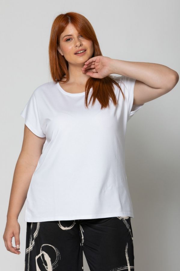 Κοντομάνικη μπλούζα με στρογγυλή λαιμόκοψη σε λευκό χρώμα