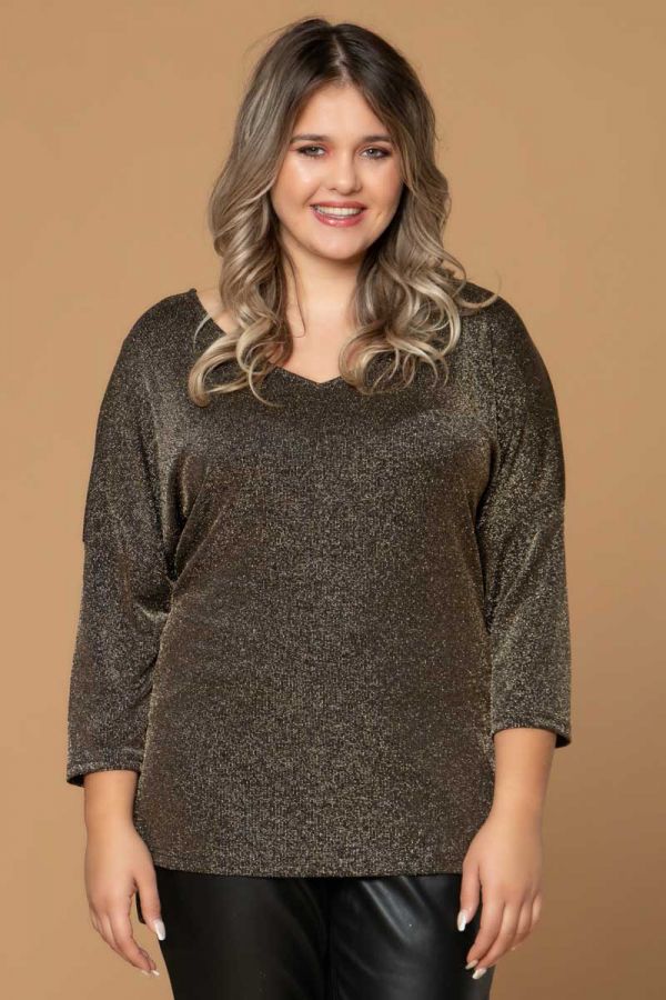 Lurex μπλούζα με 3/4 μανίκια σε χρυσό χρώμα