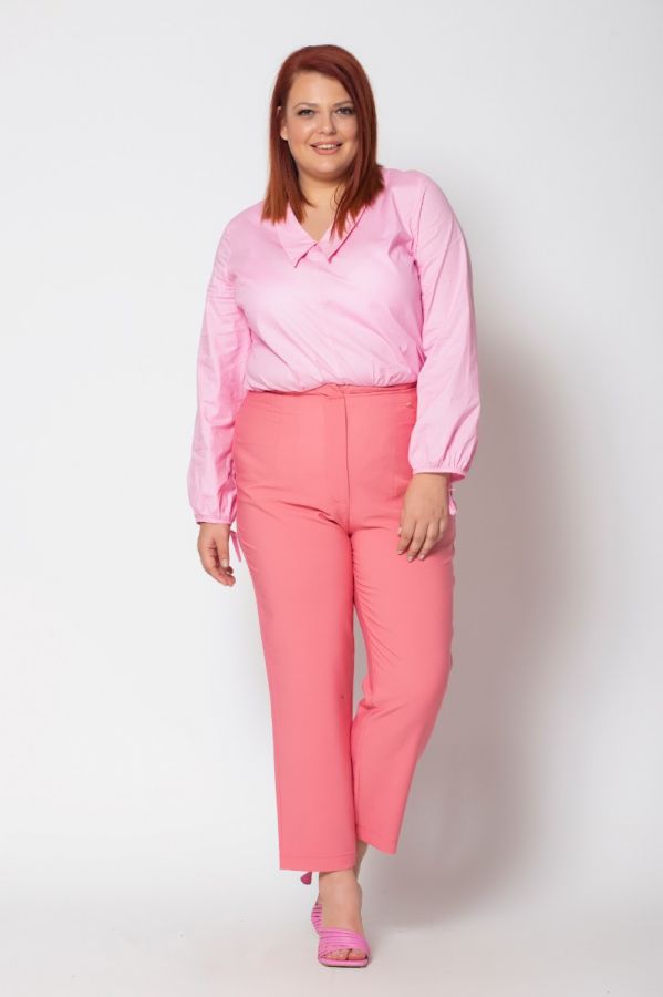 Μπλούζα με chelsea γιακά και δέσιμο σε ροζ  χρώμα