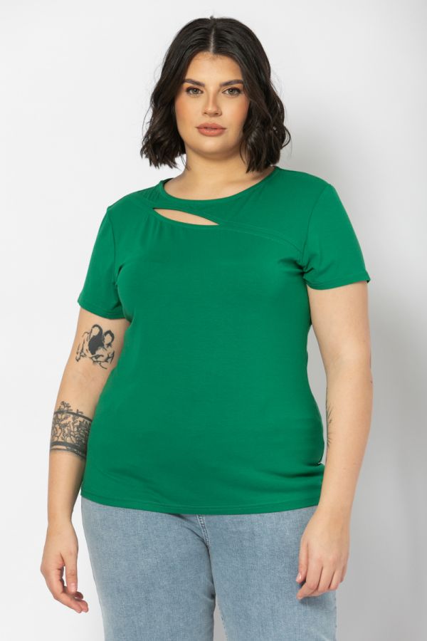 Μπλούζα με cut out στο μπούστο σε πράσινο χρώμα 1xl 2xl 3xl 4xl 5xl 