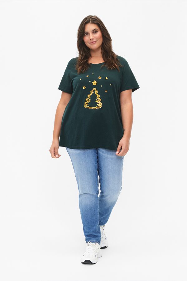 T-shirt με xmas tree τύπωμα σε χακί χρώμα