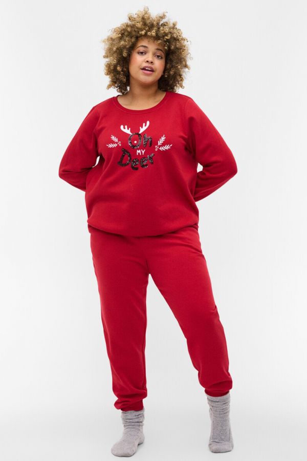 Μπλούζα με γιορτινό τύπωμα ''Oh deer'' σε κόκκινο χρώμα