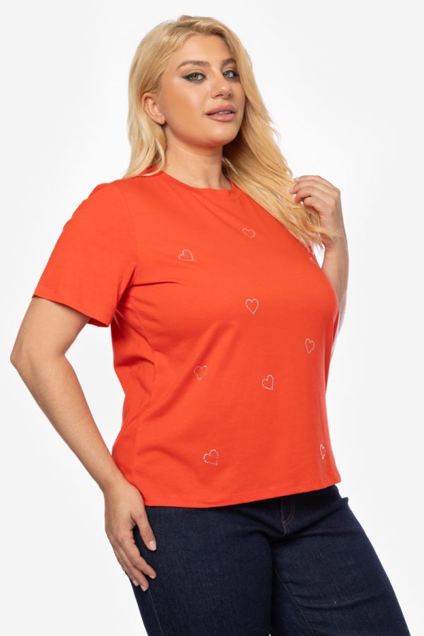 T-shirt με καρδιές σε πορτοκαλί χρώμα