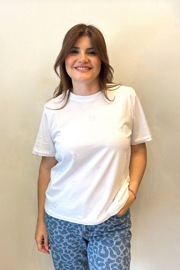 T-shirt με στρας καρδιές σε μαύρο χρώμα