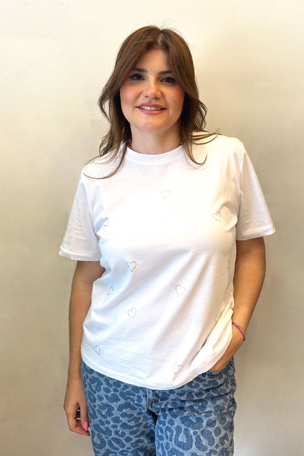 T-shirt με στρας καρδιές σε μαύρο χρώμα