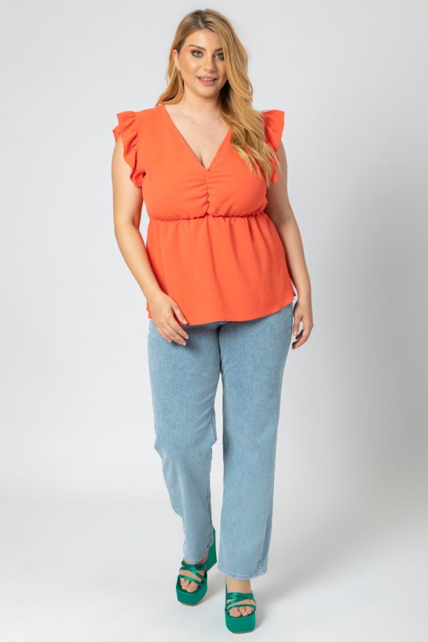 Μπλούζα με λάστιχο κάτω από το στήθος σε πορτοκαλί χρώμα 1xl 2xl 3xl 4xl 5xl 