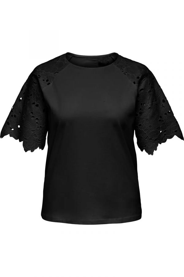 Μπλούζα με μανίκια broderie anglaise σε μαύρο χρώμα 