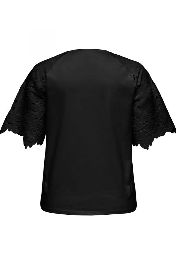 Μπλούζα με μανίκια broderie anglaise σε μαύρο χρώμα 