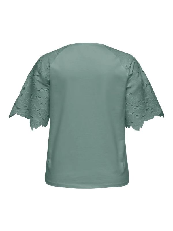 Μπλούζα με μανίκια broderie anglaise σε μέντα χρώμα 
