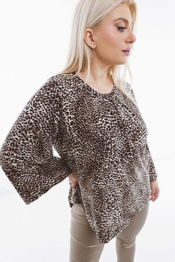 Μπλούζα με καμπάνα μανίκια σε leopard χρώμα