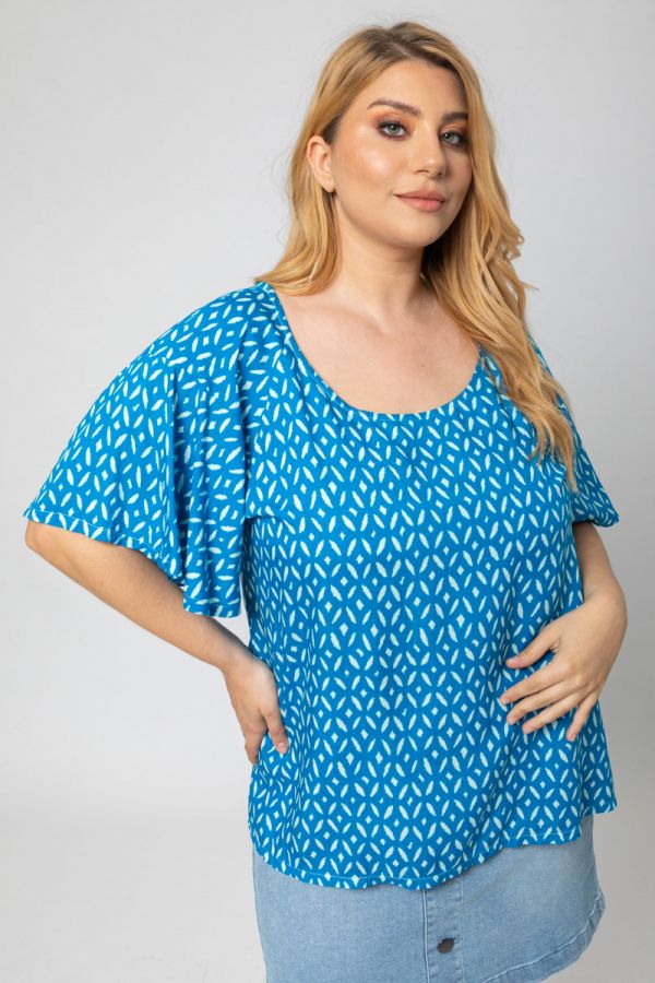Μπλούζα με print και raglan μανίκι σε γαλάζιο χρώμα 1xl 2xl 3xl 4xl 5xl 