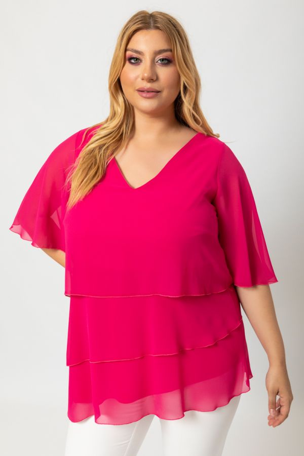 Μπλούζα με overlay μουσελίνα σε φουξ χρώμα