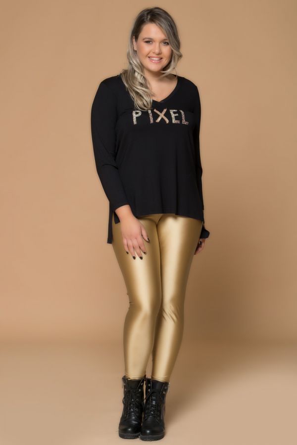 Ασύμμετρη μαύρη μπλούζα με σχέδιο "Pixel" 