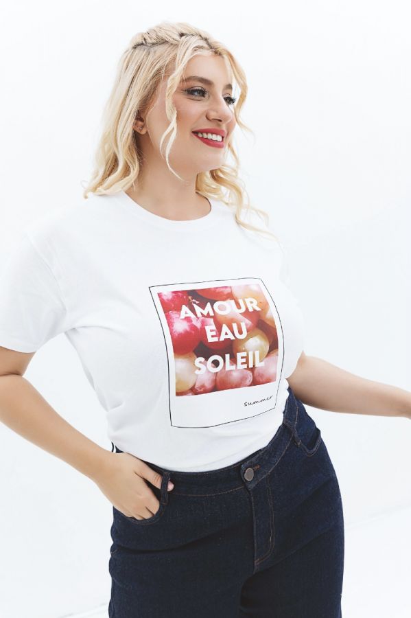 T-shirt με τύπωμα 'Amour Eau Soleil' σε λευκό χρώμα