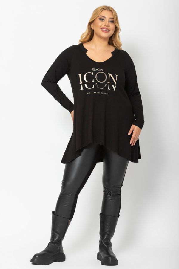 Μπλουζοφόρεμα με τύπωμα Icon σε μαύρο χρώμα