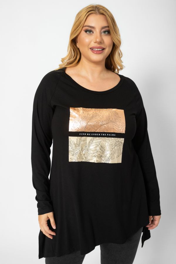 Μπλουζοφόρεμα με τύπωμα σε μαύρο χρώμα