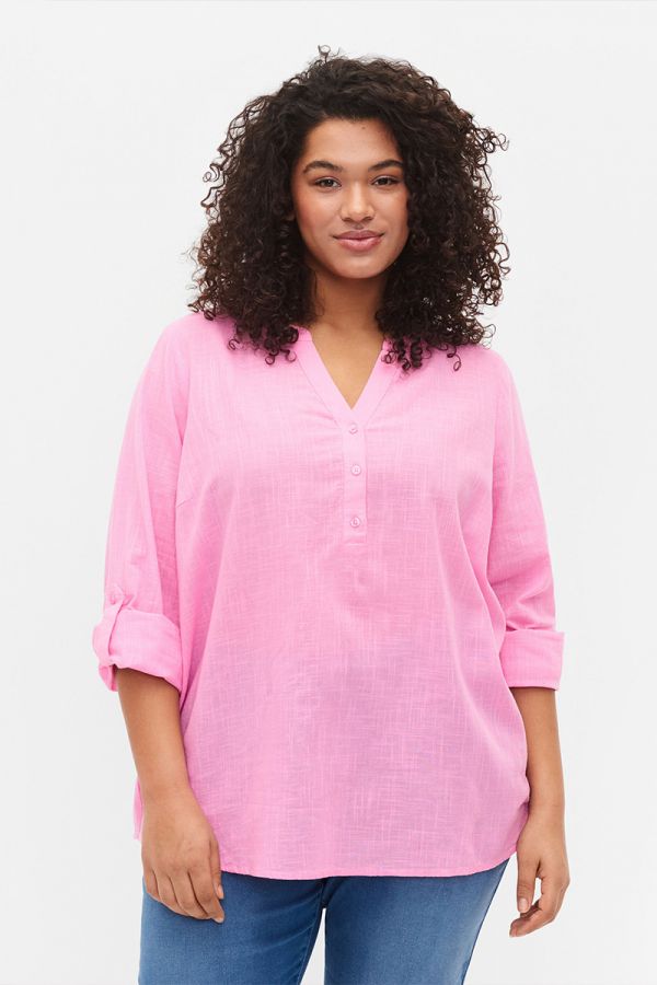 Μπλούζα με μανίκια που μαζεύουν σε ροζ χρώμα 1xl 2xl 3xl 4xl 5xl 