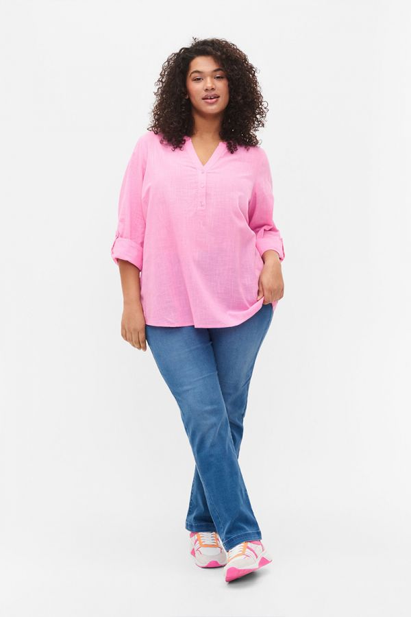 Μπλούζα με μανίκια που μαζεύουν σε ροζ χρώμα 1xl 2xl 3xl 4xl 5xl 