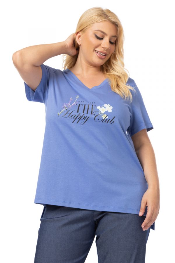 T-shirt με τύπωμα 'Happy Club' σε μπλε χρώμα