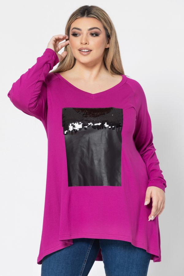 Μπλούζα με παγιέτες σε φούξια χρώμα 1XL,2XL,3XL,4XL,5XL,