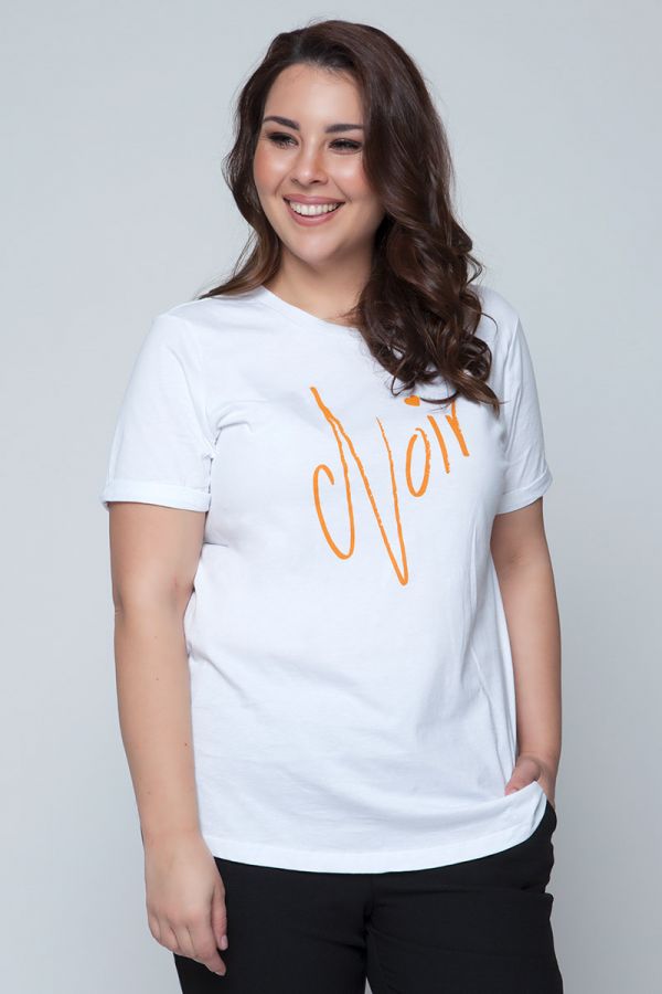 Λευκό βαμβακερό t-shirt με "Noir" τύπωμα