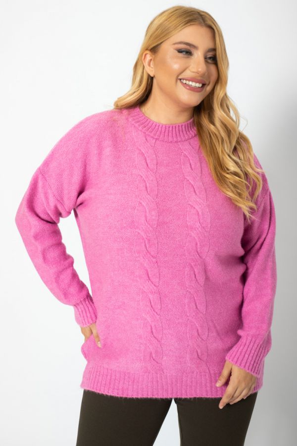 Πλεκτή μπλούζα με σχέδιο πλεξούδες σε ροζ χρώμα