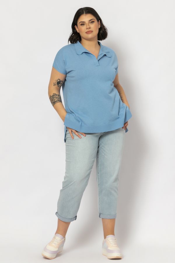 Βαμβακερή μπλούζα με polo γιακά σε γαλάζιο χρώμα 1xl 2xl 3xl 4xl 5xl 