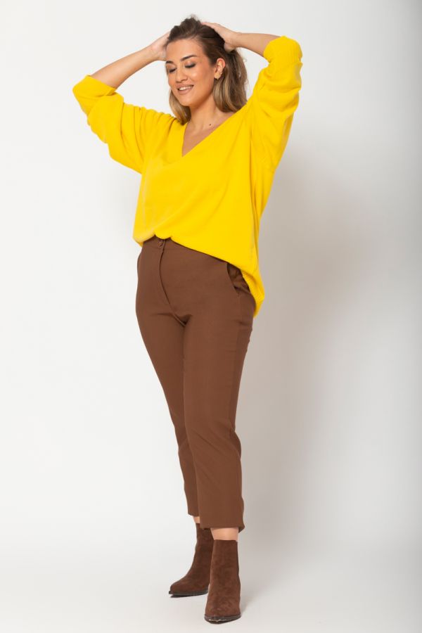 Πλεκτή μπλούζα με balloon μανίκια σε κίτρινο χρώμα 1xl,2xsl,3xl,4xl,5xl