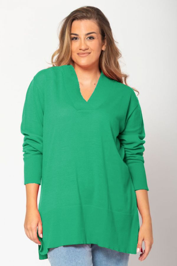 Πλεκτή μπλούζα με ριμπ τελειώματα σε πράσινο χρώμα