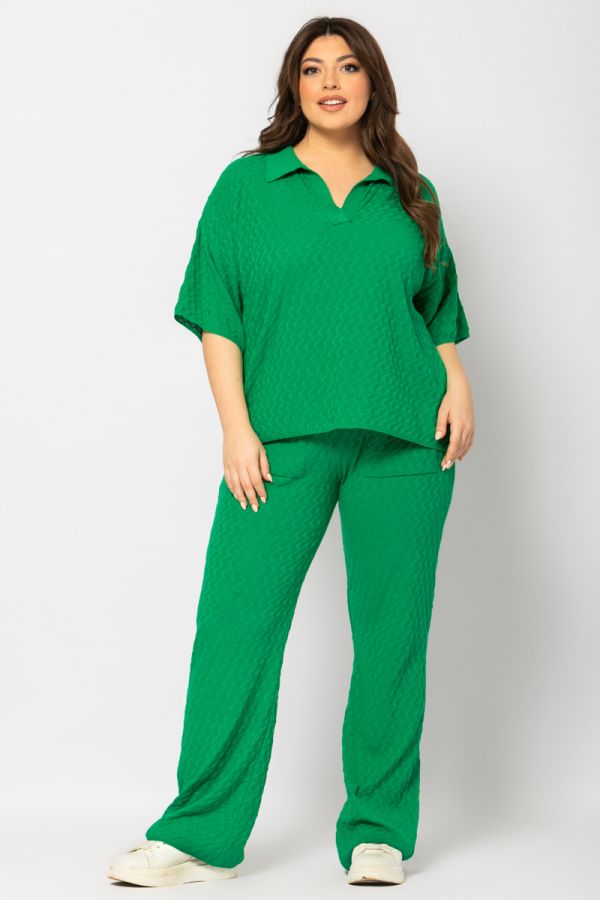 Πλεκτή μπλούζα ζακάρ με γιακά σε πράσινο χρώμα 1xl 2xl 3xl 4xl 5xl 