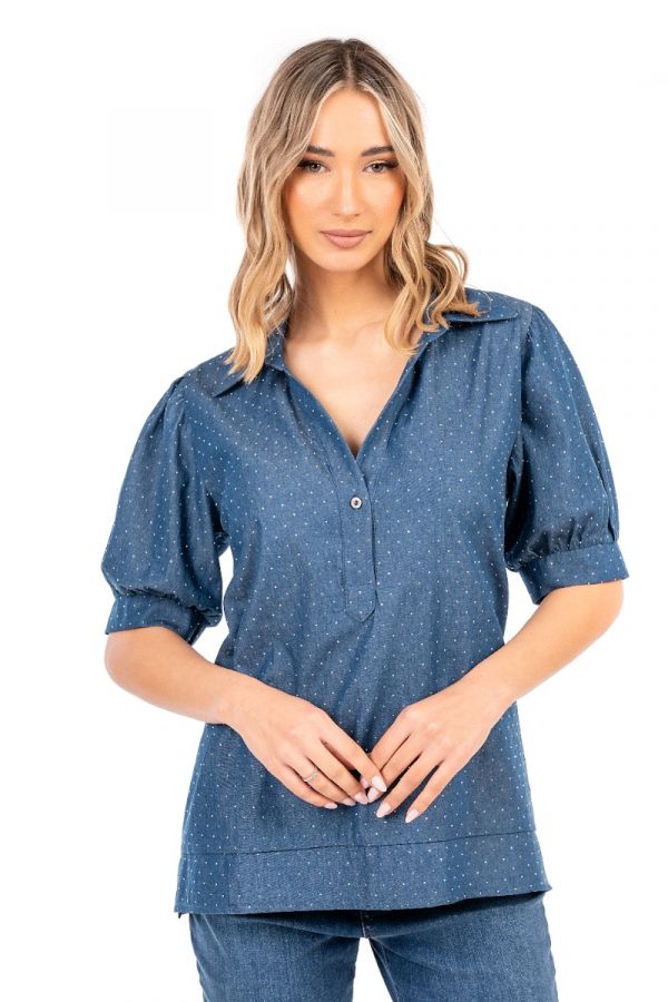 Μπλούζα πουά σε denim blue χρώμα 