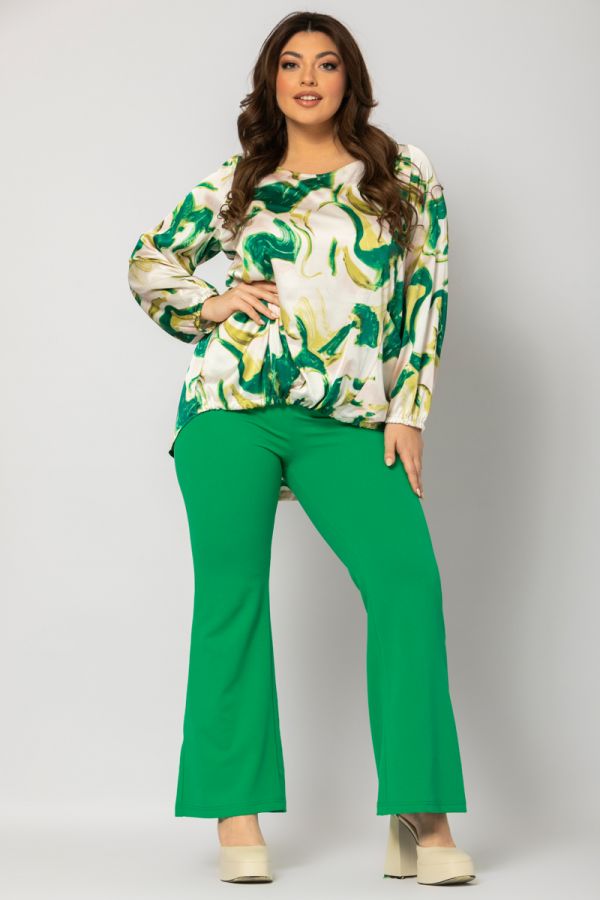 Σατέν μπλούζα εμπριμέ με τσέπες σε πράσινο χρώμα 1xl 2xl 3xl 4xl 5xl 