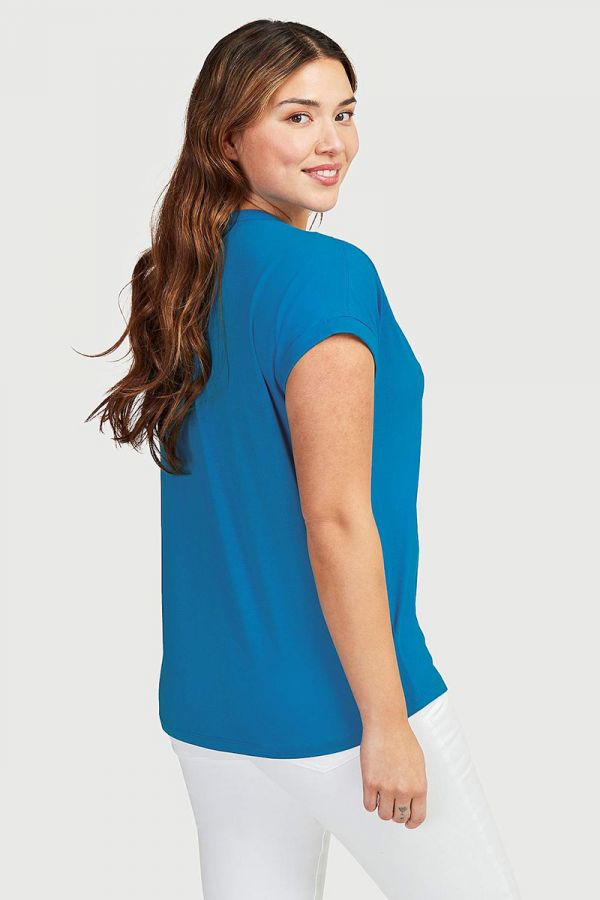 Κοντομάνικη μπλούζα με κουμπιά σε μπλε χρώμα