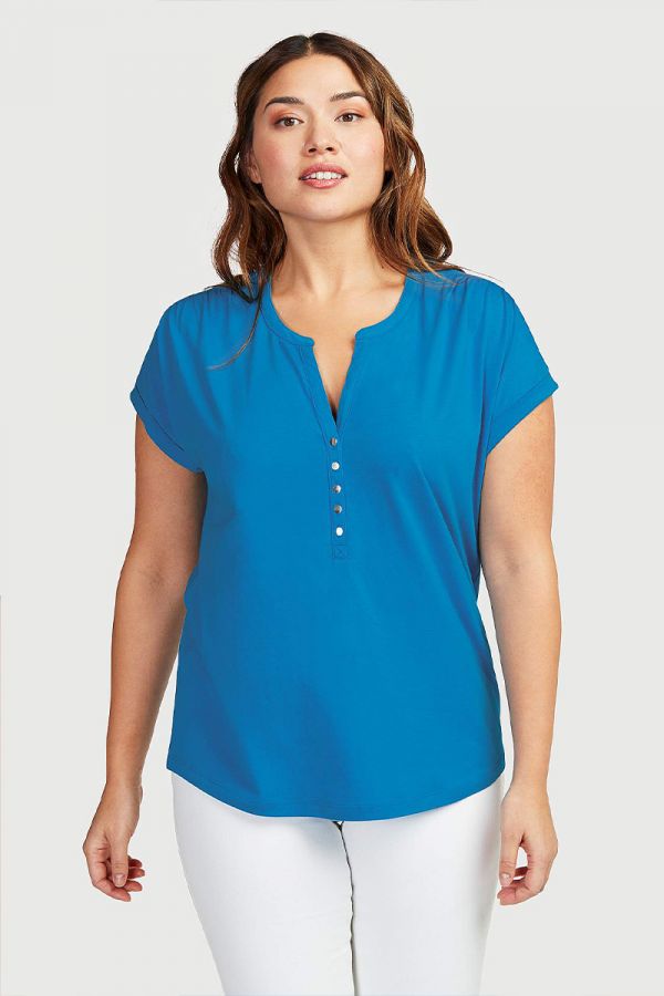 Κοντομάνικη μπλούζα με κουμπιά σε μπλε χρώμα