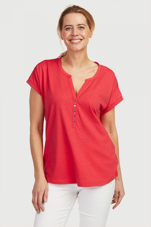Κοντομάνικη μπλούζα με κουμπιά σε κόκκινο χρώμα