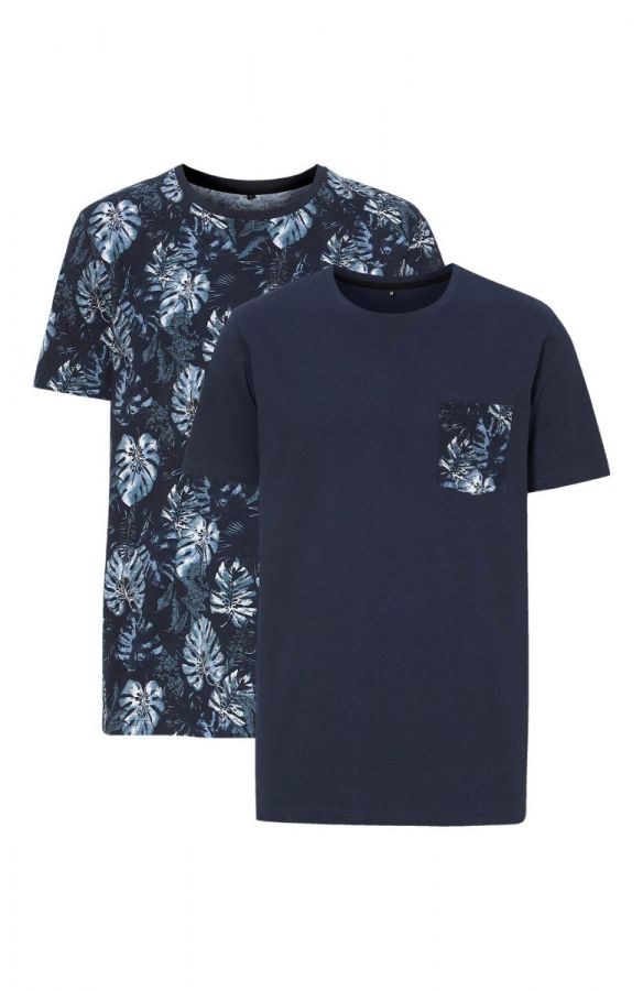 T-shirt set (1 με print + 1 μονόχρωμο) σε μπλε σκούρο χρώμα