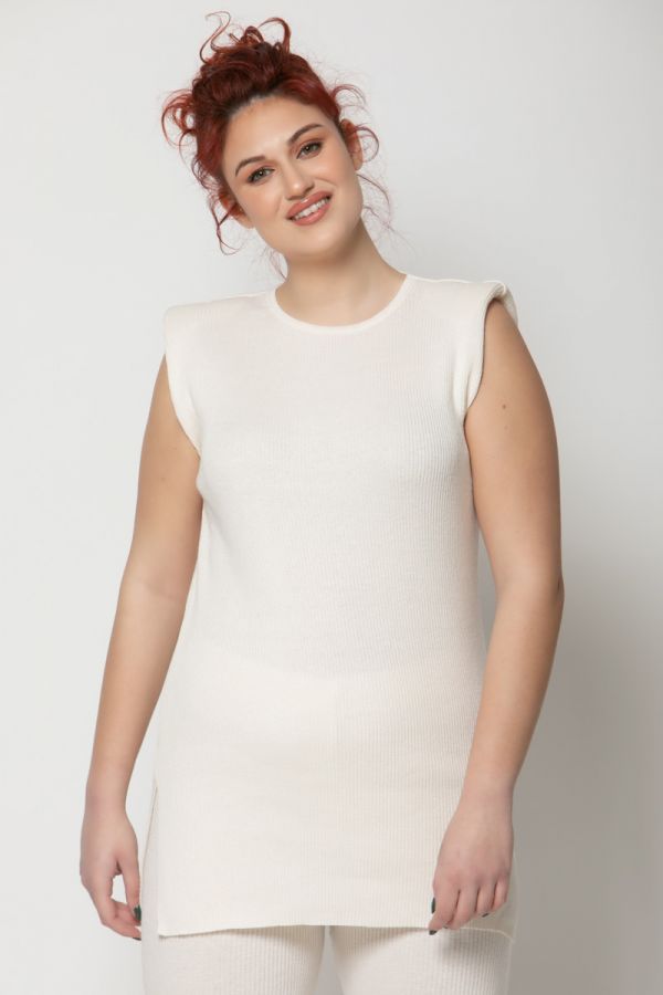 Αμάνικο ριπ μπλουζοφόρεμα με βάτες σε εκρού - soft cotton